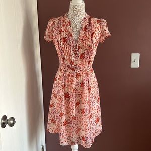 CHAUS Floral Pleat Dress in Pink and Orange